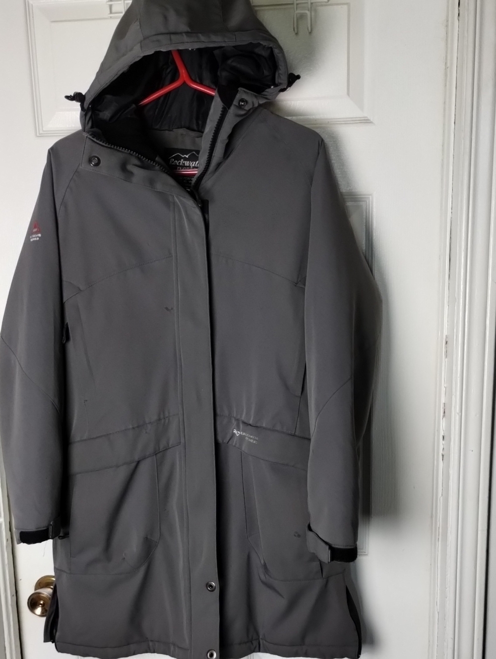 Women's Gray Hooded Ski Jacket Size Med. Rockwater Designs Outerwear*Flaw*